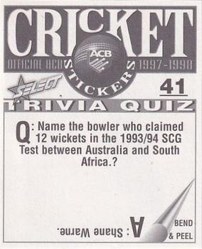 1997-98 Select Cricket Stickers #41 Shaun Pollock Back
