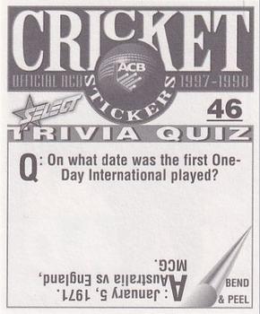 1997-98 Select Cricket Stickers #46 Jonty Rhodes Back