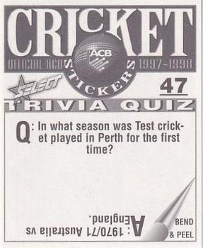 1997-98 Select Cricket Stickers #47 Fanie de Villiers Back