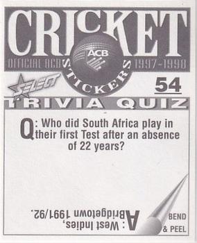 1997-98 Select Cricket Stickers #54 Nathan Astle Back