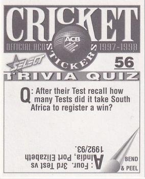 1997-98 Select Cricket Stickers #56 Adam Parore Back