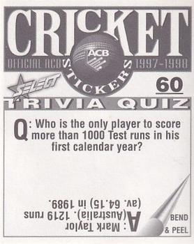 1997-98 Select Cricket Stickers #60 Heath Davis Back