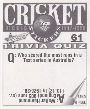1997-98 Select Cricket Stickers #61 Geoff Allott Back