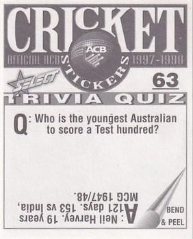 1997-98 Select Cricket Stickers #63 Craig Spearman Back