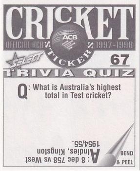 1997-98 Select Cricket Stickers #67 Martin Love Back