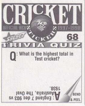1997-98 Select Cricket Stickers #68 Jimmy Maher Back