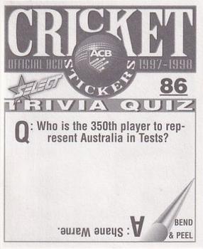 1997-98 Select Cricket Stickers #86 Kade Harvey Back