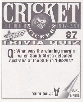1997-98 Select Cricket Stickers #87 Mark Lavender Back