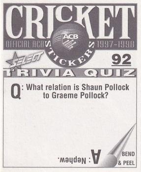 1997-98 Select Cricket Stickers #92 Jason Arnberger Back