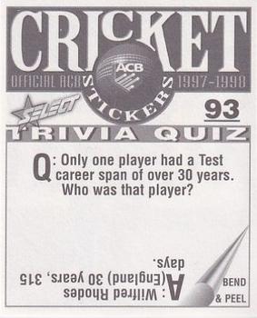 1997-98 Select Cricket Stickers #93 Corey Richards Back