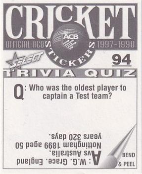1997-98 Select Cricket Stickers #94 Shane Lee Back