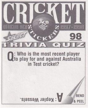 1997-98 Select Cricket Stickers #98 David Freedman Back