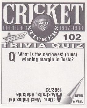 1997-98 Select Cricket Stickers #102 Scott Thompson Back