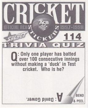 1997-98 Select Cricket Stickers #114 Mark Ridgway Back