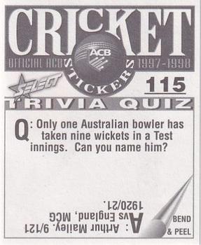 1997-98 Select Cricket Stickers #115 John Saint Back