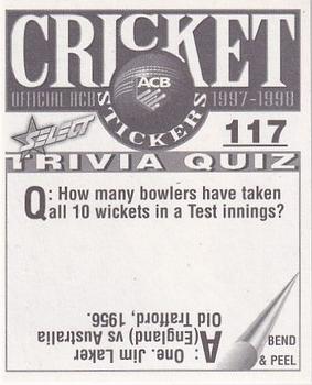1997-98 Select Cricket Stickers #117 Graeme Vimpani Back