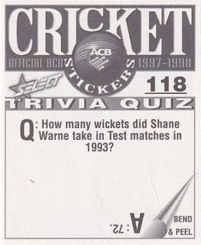 1997-98 Select Cricket Stickers #118 Bradley Hodge Back