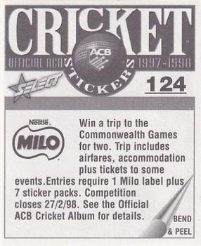 1997-98 Select Cricket Stickers #124 David Saker Back