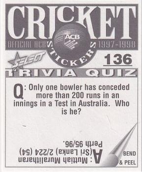 1997-98 Select Cricket Stickers #136 Joe Scuderi Back