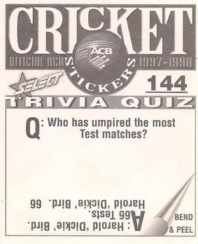 1997-98 Select Cricket Stickers #144 Nathan Bracken Back