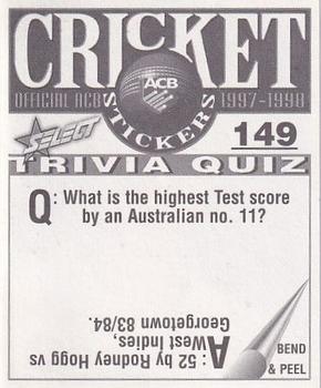 1997-98 Select Cricket Stickers #149 David Hussey Back