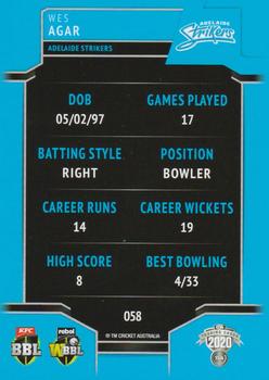 2020-21 TLA Cricket Traders #058 Wes Agar Back
