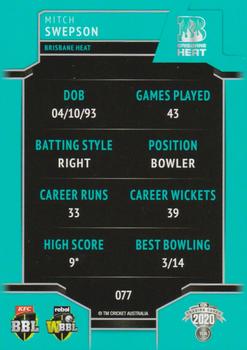 2020-21 TLA Cricket Traders #077 Mitch Swepson Back