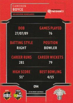 2020-21 TLA Cricket Traders #094 Cameron Boyce Back