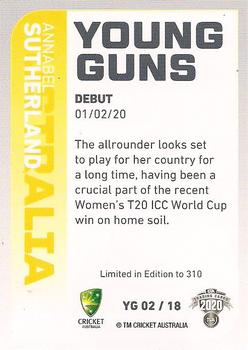 2020-21 TLA Cricket Traders - Young Guns White #YG 02 Annabel Sutherland Back