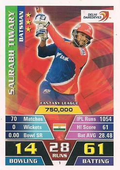 2016-17 Topps Cricket Attax IPL #1 Saurabh Tiwary Front