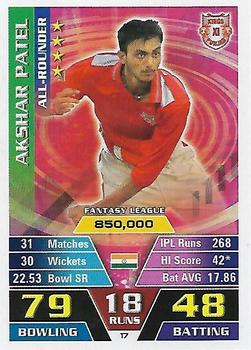 2016-17 Topps Cricket Attax IPL #17 Akshar Patel Front