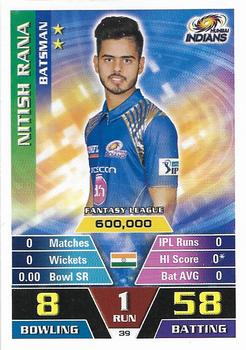 2016-17 Topps Cricket Attax IPL #39 Nitish Rana Front