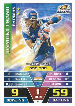 2016-17 Topps Cricket Attax IPL #41 Unmukt Chand Front