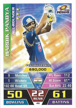 2016-17 Topps Cricket Attax IPL #46 Hardik Pandya Front