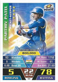 2016-17 Topps Cricket Attax IPL #54 Parthiv Patel Front