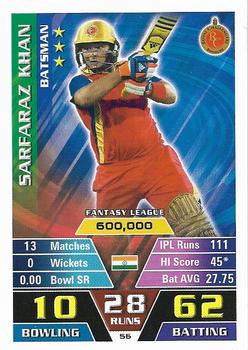 2016-17 Topps Cricket Attax IPL #56 Sarfaraz Khan Front