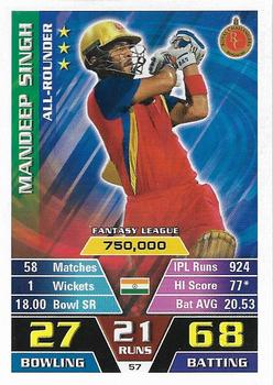2016-17 Topps Cricket Attax IPL #57 Mandeep Singh Front