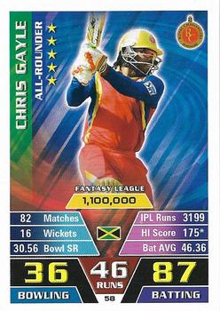 2016-17 Topps Cricket Attax IPL #58 Chris Gayle Front