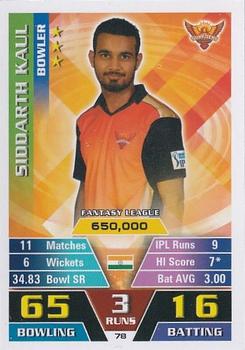 2016-17 Topps Cricket Attax IPL #78 Siddarth Kaul Front