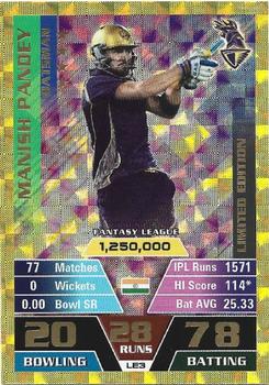 2016-17 Topps Cricket Attax IPL - Limited Edition #LE3 Manish Pandey Front