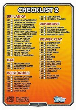 2014 Topps Cricket Attax ICC World Twenty20 #2 Checklist 2: 113-192 Front