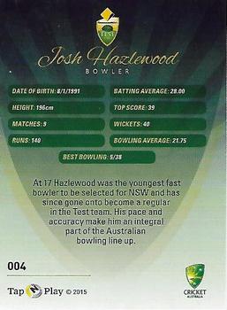 2015-16 Tap 'N' Play CA/BBL Cricket #004 Josh Hazlewood Back