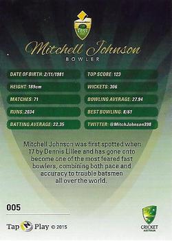 2015-16 Tap 'N' Play CA/BBL Cricket #005 Mitchell Johnson Back