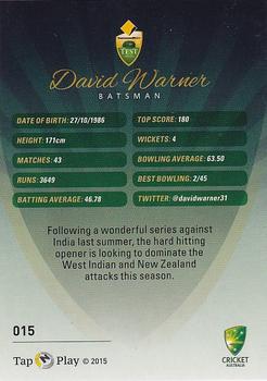2015-16 Tap 'N' Play CA/BBL Cricket #015 David Warner Back