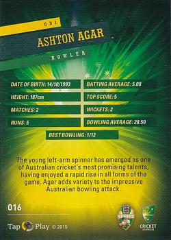 2015-16 Tap 'N' Play CA/BBL Cricket #016 Ashton Agar Back