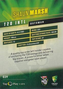 2015-16 Tap 'N' Play CA/BBL Cricket #039 Shaun Marsh Back