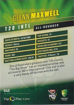2015-16 Tap 'N' Play CA/BBL Cricket #040 Glenn Maxwell Back