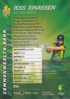 2015-16 Tap 'N' Play CA/BBL Cricket #054 Jess Jonassen Back