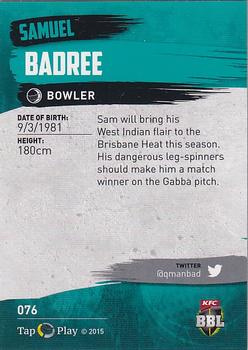 2015-16 Tap 'N' Play CA/BBL Cricket #076 Samuel Badree Back