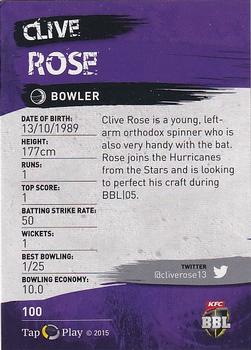 2015-16 Tap 'N' Play CA/BBL Cricket #100 Clive Rose Back